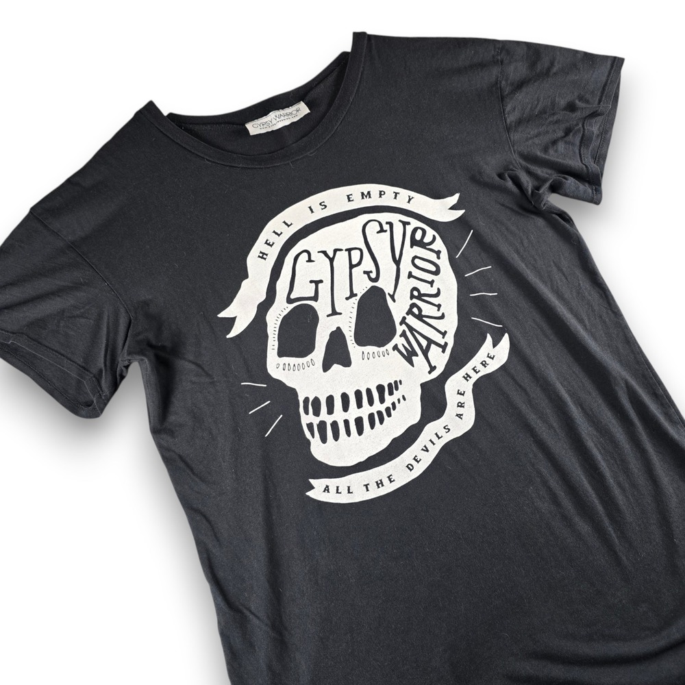 Gypsy Warrior Mens T Shirt Size S Black Cotton Skull Graphic Hell Is Empty USA